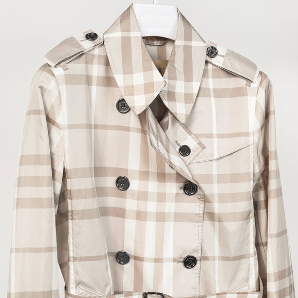 Burberry Brit Grey Check Taffeta Packable Belted Trench Coat - Picture 3 of 14